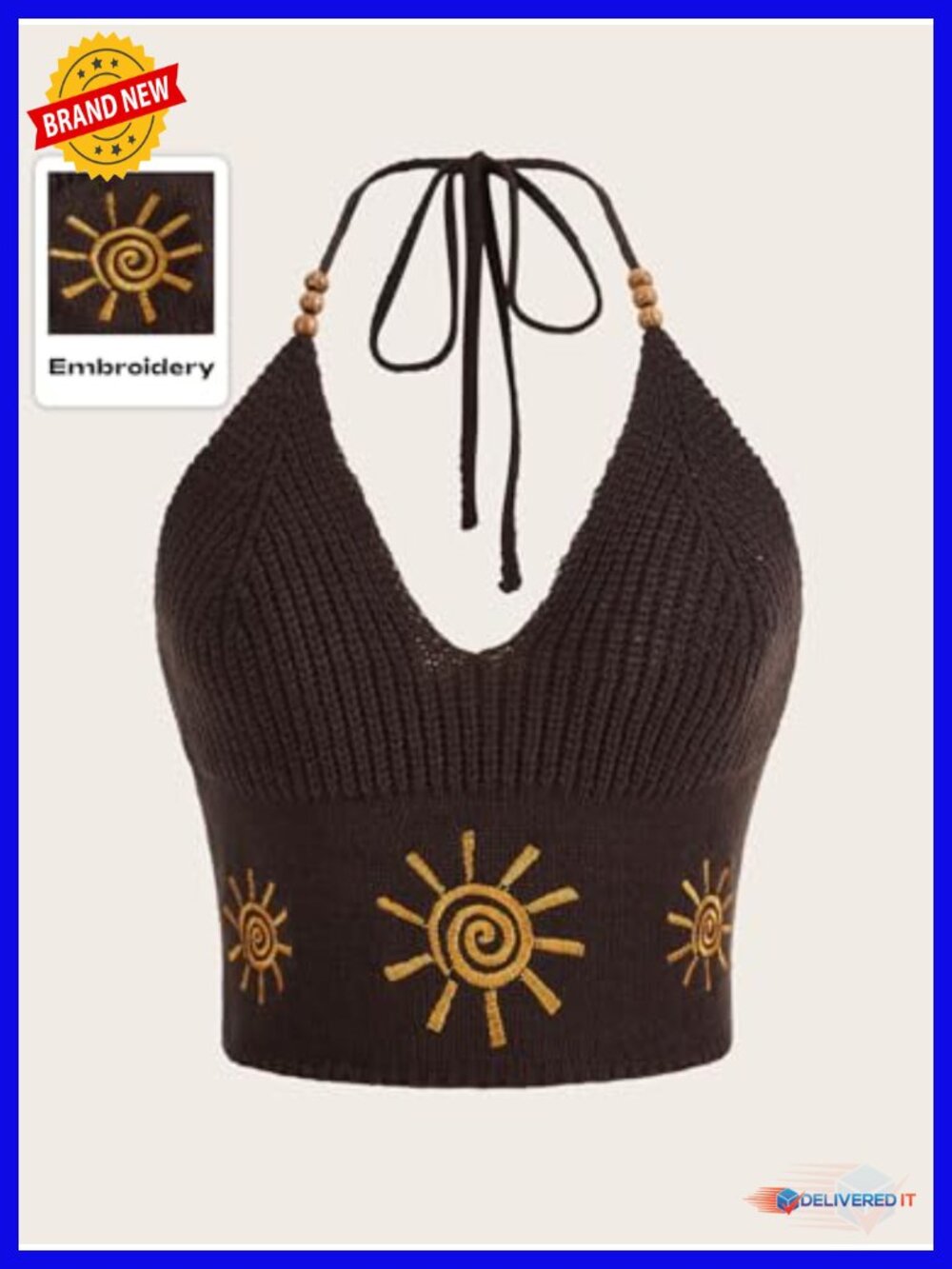 Y2K Crochet Halter Crop Top Going Out Boho Western Cami - Picture 4 of 5